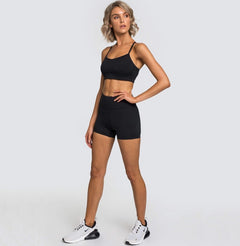 Stickade Sexiga Sport Linne Shorts Yoga Wear BH Fitness Suit Dam