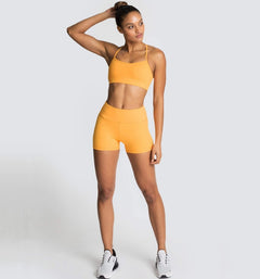 Stickade Sexiga Sport Linne Shorts Yoga Wear BH Fitness Suit Dam
