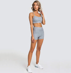 Stickade Sexiga Sport Linne Shorts Yoga Wear BH Fitness Suit Dam