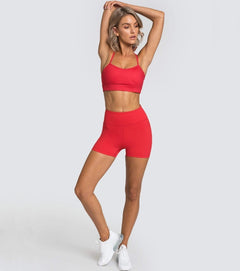 Stickade Sexiga Sport Linne Shorts Yoga Wear BH Fitness Suit Dam