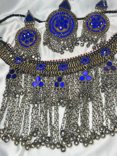 Norband Ethnic Boho Halsband Set Med Armband - Blå