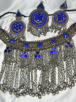 Norband Ethnic Boho Halsband Set Med Armband - Blå