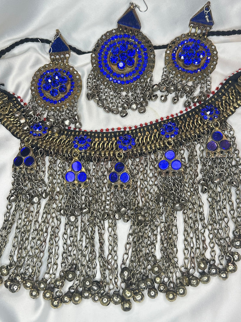 Norband Ethnic Boho Halsband Set Med Armband - Blå