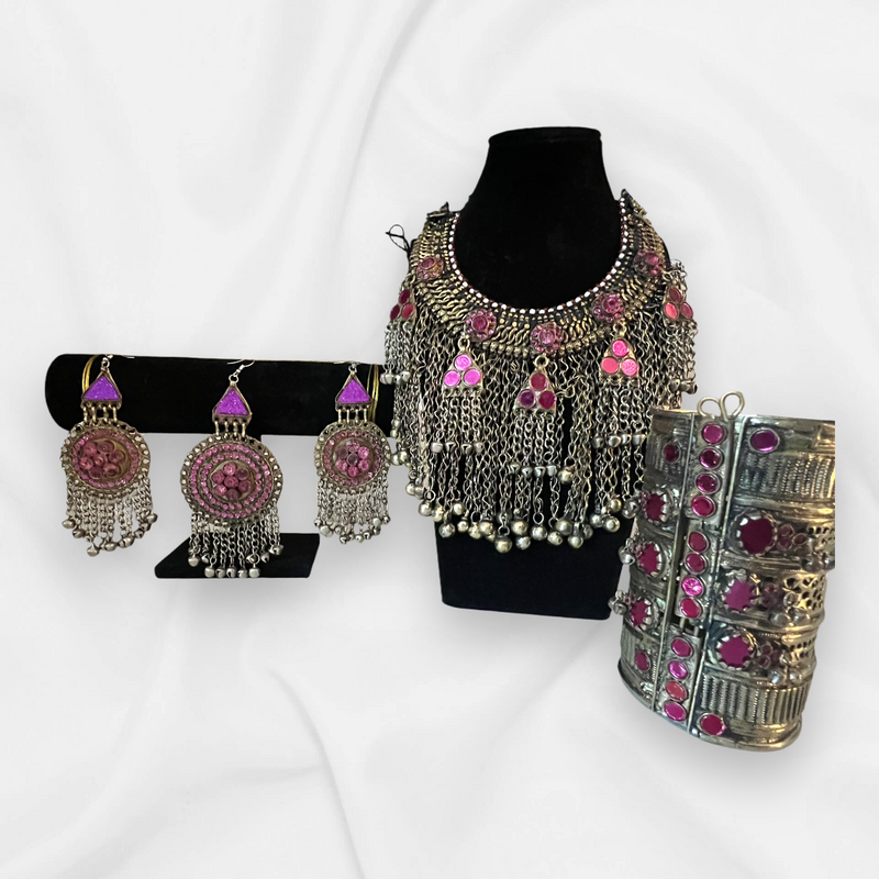 Norband Etniska Boho Halsband Set Med Armband - Rosa