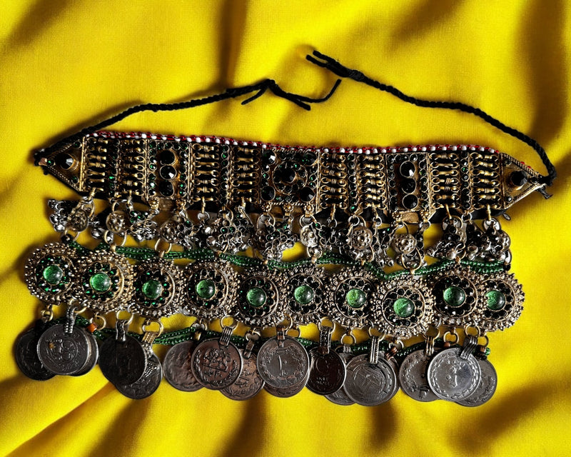 Norband Grön Sten Och Mynt Arbete Afghani Choker Set