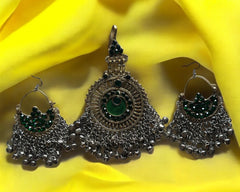 Norband Grön Sten Och Mynt Arbete Afghani Choker Set