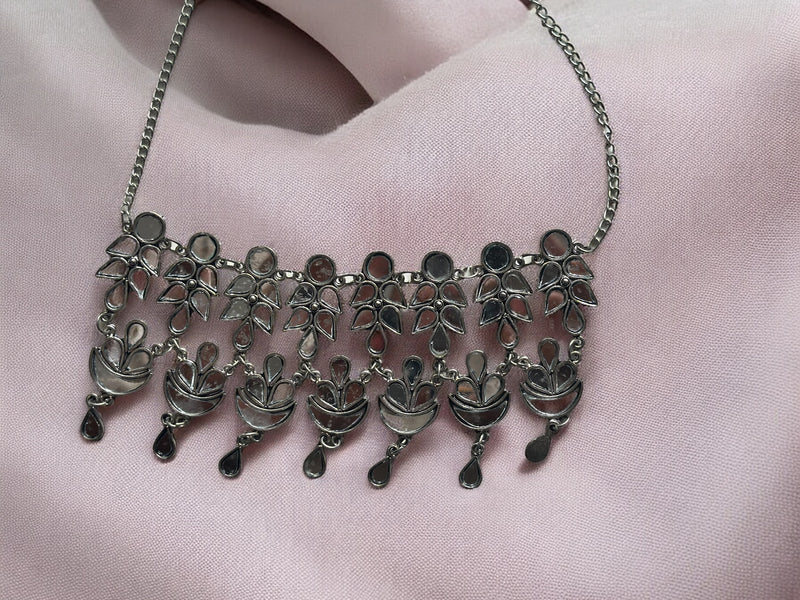 Norband Mirror Flower Earring and Necklace Set
