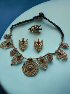Norband Golden Leaf och svarta pärlor Choker Set
