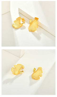 925 sterling silver örhängen örhängen kvinnlig pläterad 14 k guld Premium Sense Of Niche Design Ginkgo Biloba National Style Silver Smycken