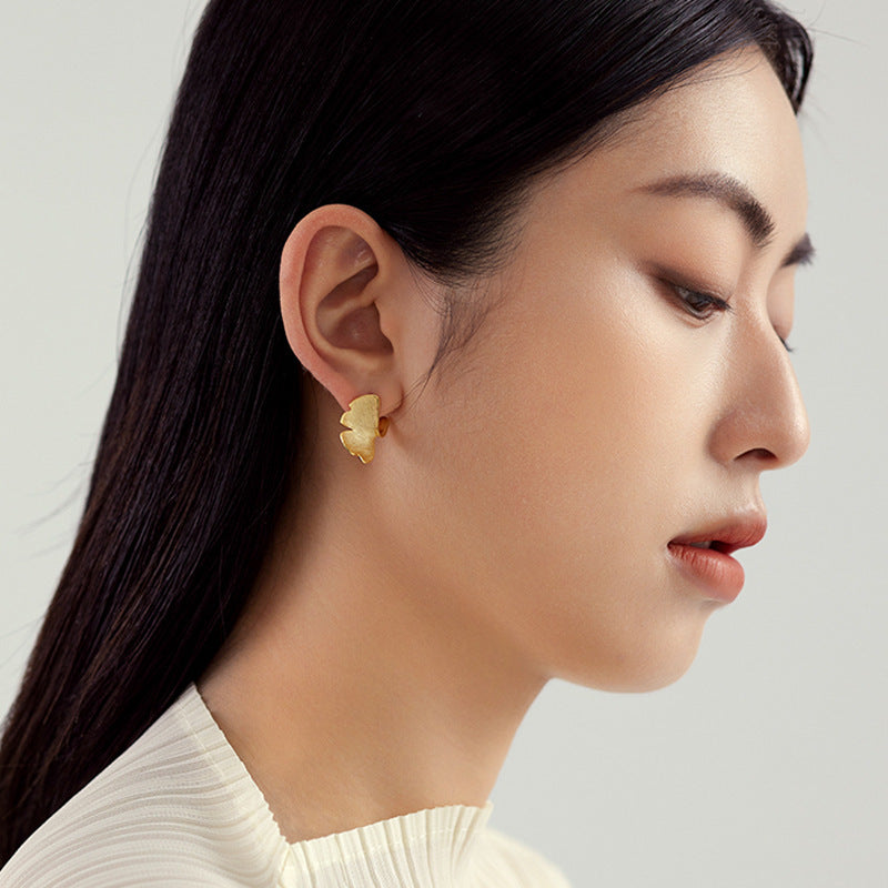 925 sterling silver örhängen örhängen kvinnlig pläterad 14 k guld Premium Sense Of Niche Design Ginkgo Biloba National Style Silver Smycken